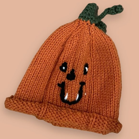 NWOT No Name (Boutique Bought) Pumpkin/ Jack-o-Lantern Hand Knit Hat - Picture 1 of 1